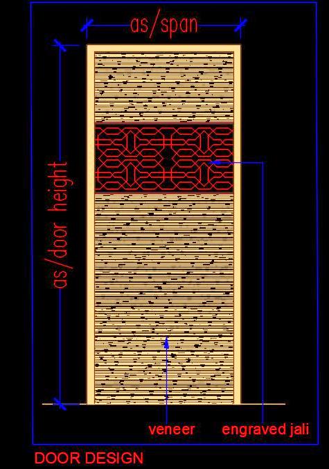 Veneer Flush Door with Jali Design - Free CAD Elevation